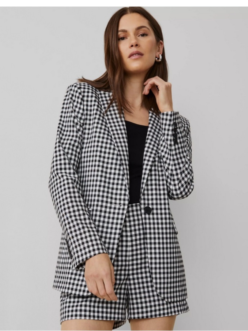 Ann Taylor Black and White Gingham Blazer